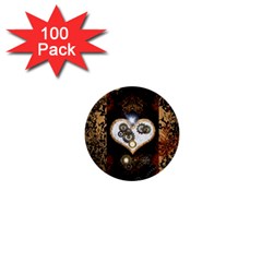 Steampunk, Awesome Heart With Clocks And Gears 1  Mini Buttons (100 Pack)  by FantasyWorld7