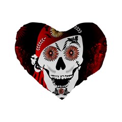 Funny Happy Skull Standard 16  Premium Heart Shape Cushions by FantasyWorld7