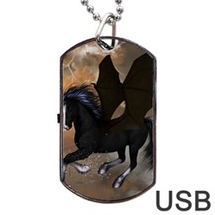 Awesome Dark Unicorn With Clouds Dog Tag Usb Flash (two Sides)  by FantasyWorld7