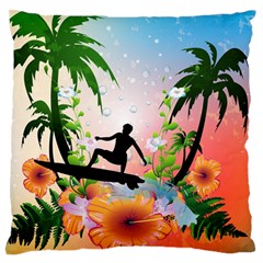Tropical Design With Surfboarder Standard Flano Cushion Cases (one Side)  by FantasyWorld7