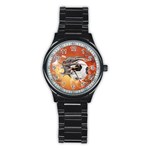 Soccer With Skull And Fire And Water Splash Stainless Steel Round Watches Front