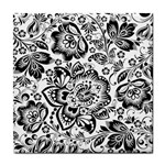 Black Floral Damasks Pattern Baroque Style Tile Coasters Front