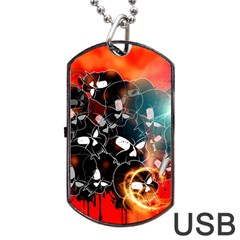 Black Skulls On Red Background With Sword Dog Tag Usb Flash (two Sides)  by FantasyWorld7