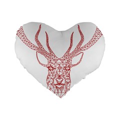 Modern Red Geometric Christmas Deer Illustration Standard 16  Premium Heart Shape Cushions by Dushan