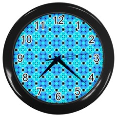 Vibrant Modern Abstract Lattice Aqua Blue Quilt Wall Clocks (black) by DianeClancy