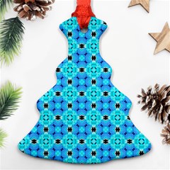 Vibrant Modern Abstract Lattice Aqua Blue Quilt Christmas Tree Ornament (2 Sides) by DianeClancy