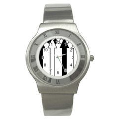 Funny Black And White Stripes Diamonds Arrows Stainless Steel Watch by yoursparklingshop