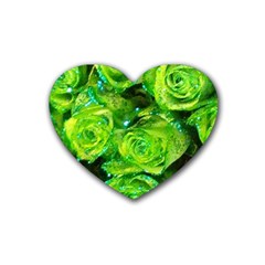 Festive Green Glitter Roses Valentine Love  Rubber Coaster (heart)  by yoursparklingshop