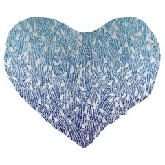 Blue Ombre Feather Pattern, White, Large 19  Premium Heart Shape Cushion by Zandiepants