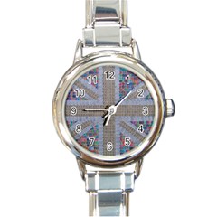 Multicoloured Union Jack Round Italian Charm Watch by cocksoupart