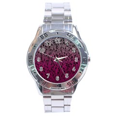 Pink Ombre Feather Pattern, Black, Stainless Steel Analogue Watch by Zandiepants