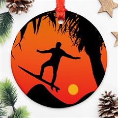 Man Surfing At Sunset Graphic Illustration Round Ornament (two Sides)  by dflcprints
