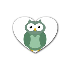 Green Cute Transparent Owl Rubber Coaster (heart)  by Valentinaart