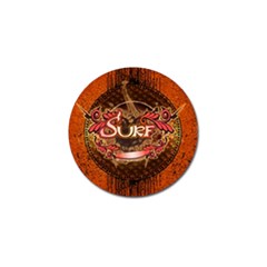 Surfing, Surfboard With Floral Elements  And Grunge In Red, Black Colors Golf Ball Marker (4 Pack) by FantasyWorld7