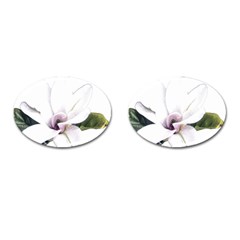 White Magnolia Pencil Drawing Art Cufflinks (oval) by picsaspassion