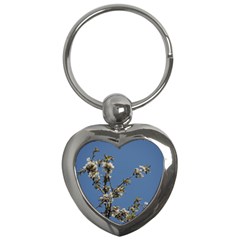 White Cherry Flowers And Blue Sky Key Chains (heart)  by picsaspassion