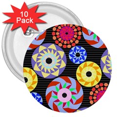 Colorful Retro Circular Pattern 3  Buttons (10 Pack)  by DanaeStudio