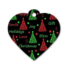 New Year Pattern - Red And Green Dog Tag Heart (two Sides) by Valentinaart