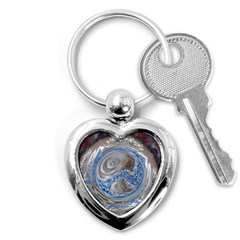 Silver Gray Blue Geometric Art Circle Key Chains (heart)  by yoursparklingshop