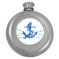 Anchor Aquarel Painting Art, Soft Blue Round Hip Flask (5 Oz) by picsaspassion
