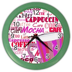 Coffee Cup Lettering Coffee Cup Color Wall Clocks by Amaryn4rt