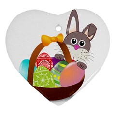 Easter Bunny Eggs Nest Basket Heart Ornament (two Sides) by Nexatart