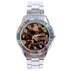 Background For Scrapbooking Or Other Camouflage Patterns Beige And Brown Stainless Steel Analogue Watch by Nexatart
