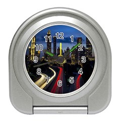 Building And Red And Yellow Light Road Time Lapse Travel Alarm Clocks by Nexatart