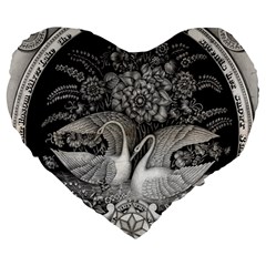 Swans Floral Pattern Vintage Large 19  Premium Flano Heart Shape Cushions by Nexatart