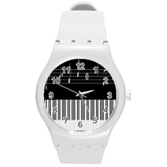 Piano Keyboard With Notes Vector Round Plastic Sport Watch (m) by Nexatart