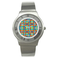 Pop Art Abstract Design Pattern Stainless Steel Watch by Nexatart