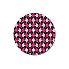 Argyle Pattern Pink Black Magnet 3  (round) by Nexatart