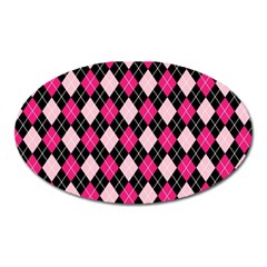 Argyle Pattern Pink Black Oval Magnet by Nexatart