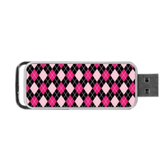 Argyle Pattern Pink Black Portable Usb Flash (two Sides) by Nexatart