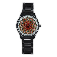 Background Metallizer Pattern Art Stainless Steel Round Watch by Nexatart