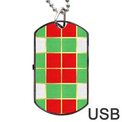Christmas Fabric Textile Red Green Dog Tag Usb Flash (two Sides) by Nexatart