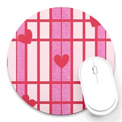 Fabric Magenta Texture Textile Love Hearth Round Mousepads by Nexatart