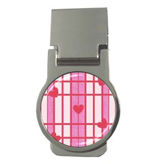 Fabric Magenta Texture Textile Love Hearth Money Clips (round)  by Nexatart