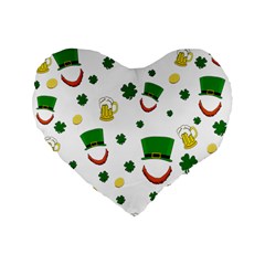 St  Patrick s Day Pattern Standard 16  Premium Flano Heart Shape Cushions by Valentinaart