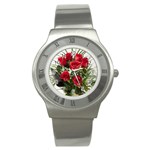 Red Roses Roses Red Flower Love Stainless Steel Watch Front