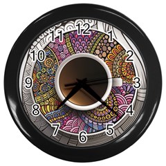Ethnic Pattern Ornaments And Coffee Cups Vector Wall Clocks (black) by Amaryn4rt