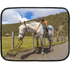 White Horse Tied Up At Cotopaxi National Park Ecuador Fleece Blanket (mini) by dflcprints