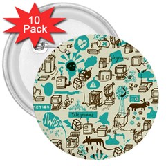 Telegramme 3  Buttons (10 Pack)  by Amaryn4rt