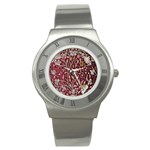 Crewel Fabric Tree Of Life Maroon Stainless Steel Watch Front