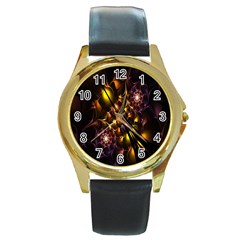 Art Design Image Oily Spirals Texture Round Gold Metal Watch by Simbadda