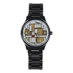 Fabric Textures Fabric Texture Vintage Blocks Rectangle Pattern Stainless Steel Round Watch by Simbadda