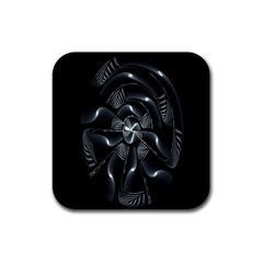 Fractal Disk Texture Black White Spiral Circle Abstract Tech Technologic Rubber Coaster (square)  by Simbadda