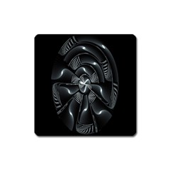 Fractal Disk Texture Black White Spiral Circle Abstract Tech Technologic Square Magnet by Simbadda