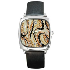 Polka Dot Texture Fabric 70s Orange Swirl Cloth Pattern Square Metal Watch by Simbadda