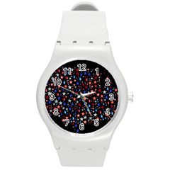 America Usa Map Stars Vector  Round Plastic Sport Watch (m) by Simbadda